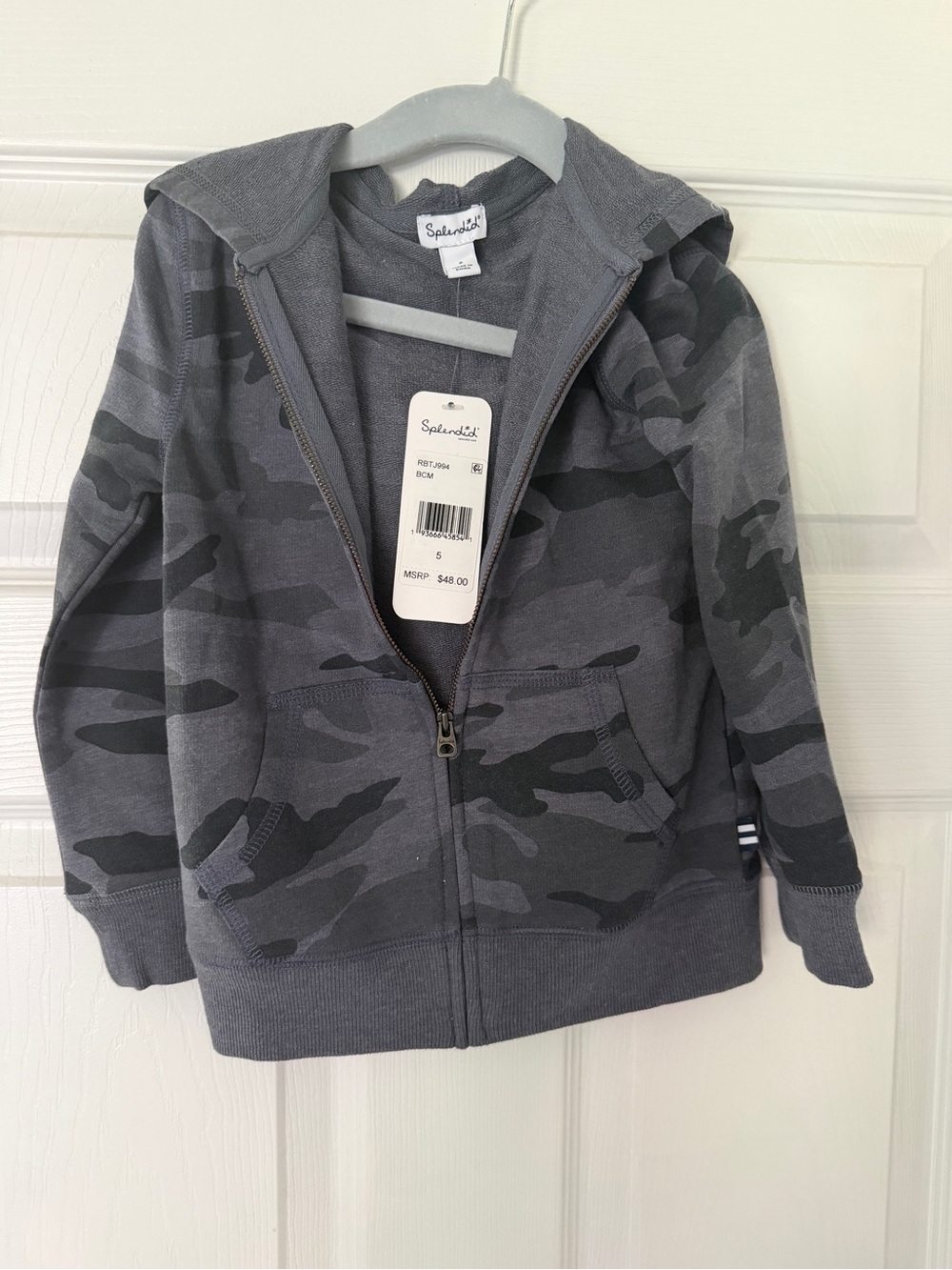 Splendid kids camo zipper hoodie grey size 5 nwt